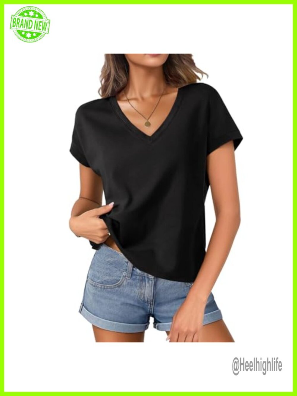 Cotton Blend Cap Sleeve Crop Top V Neck Boxy Tee Loose Fit Casual Summer